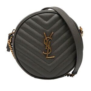 Saint Laurent YSL Logo Vinyl Crossbody Chain Shoulder Bag Gray Leather
